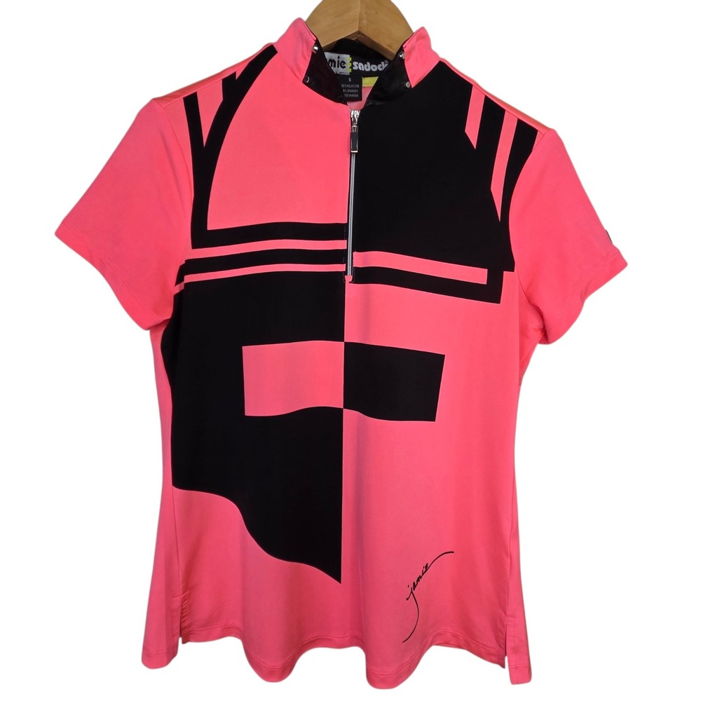 Jamie Sadock Womens Pink Golf Top S Quarter Zip Geometric Sporty Pickleball